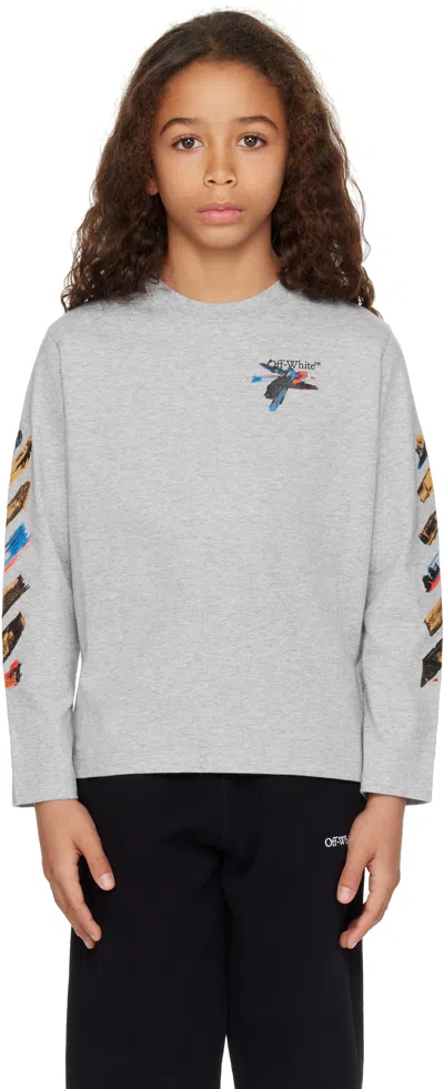 Off-white Kids Gray Paint Arrow Long-sleeved T-shirt In Grey Melange - Bla