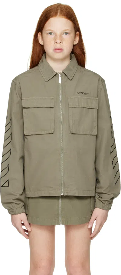 Off-white Kids Khaki Bookish Diag Field Jacket In Kaki - Black