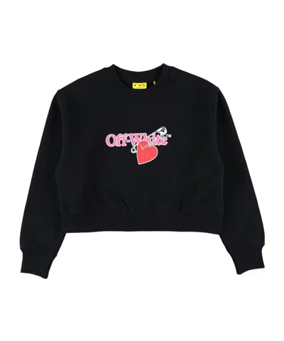 Off-white Kids Logo Printed Cropped Sweatshirt In Black