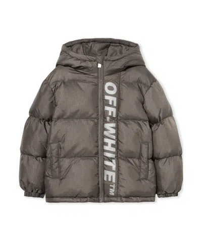 Off-white Kids Logo Printed Hooded Down Jacket In Gray