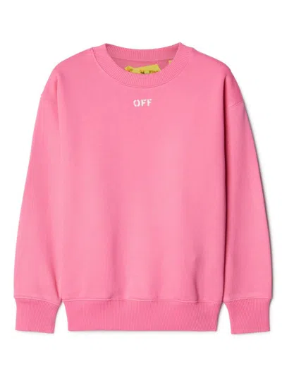 Off-white Kids' Off Stamp Cotton Sweatshirt In Pink