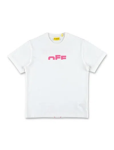 Off-white Kids White Cotton T-shirt With Pink Logo Print