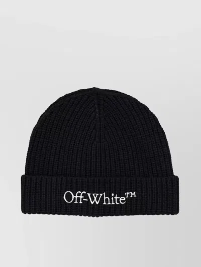 Off-white Knit Beanie With Folded Cuff And Ribbed Texture