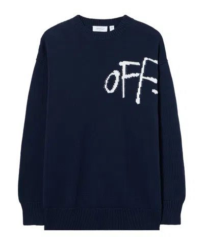 Off-white Knitted Crew Neck Sweater In Blue