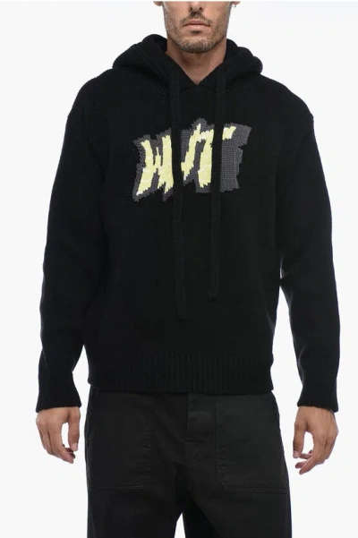 Off-white Knitted Graffiti Hoodie In Black