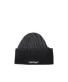 Off-white Logo Ribbed Texture Fold-over Cuff Hat In Black