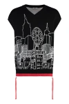 Off-white Relaxed Fit V Neck Sleeveless Knit Jumper With Skyline Graphic In Black