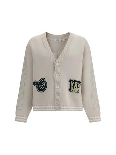 Off-white Star Logo Diagonal Varsity Knit Cardigan In Gray