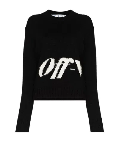 Off-white Off White Knt Swtr Cn Ls Logo Intrsa Wl In Black