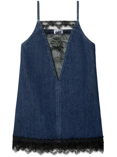 Off-white Lace Denim Mini Dress In Blue
