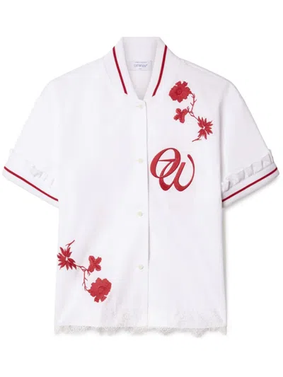 Off-white Lace-detailing Baseball Shirt In White