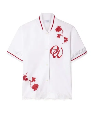 Off-white Lace-detailing Baseball Shirt In White