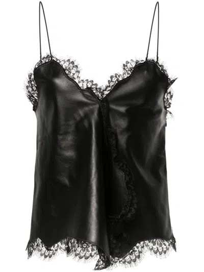 OFF-WHITE LACE-TRIM LEATHER TOP