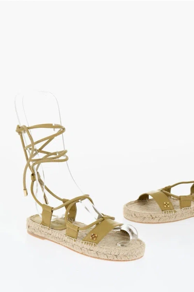Off-white Lace-up Espadrillas Leather Sandals In Multi