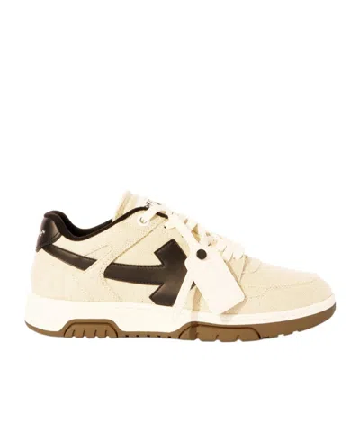 Off-white Men's Slim Out Of Office Canvas And Leather Sneakers In Beige