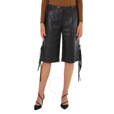 Off-white Ladies Black Formal Leather Shorts