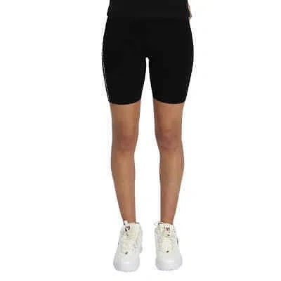 Pre-owned Off-white Ladies Black/white Rib-knit Biker Shorts, Brand Size 40 (us Size 6)