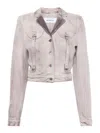 Off-white Cropped Fit Laudry Cargo Denim Jacket In Gris Claro