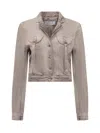 Off-white Cropped Fit Laudry Cargo Denim Jacket In Pink