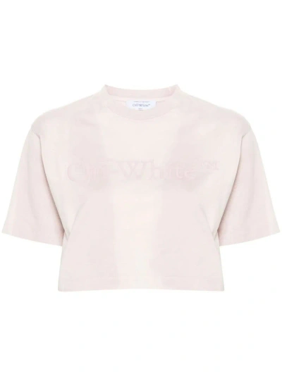 Off-white Rubberised-logo Cropped T-shirt In Pink & Purple