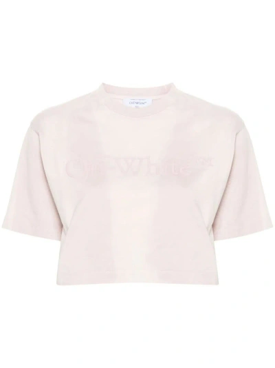 Off-white Rubberised-logo Cropped T-shirt In Multicolor