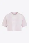 Off-white Rubberised-logo Cropped T-shirt In Pink