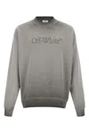 Off-white Crew Neck Long Sleeve Sweatshirt With Ribbed Cuffs In Gray