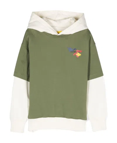 Off-white Layered Logo-print Cotton Hoodie In Green