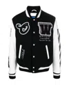 Off-white Leather And Wool Varsity Bomber In Black