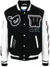 Off-white Leather And Wool Varsity Bomber In Black