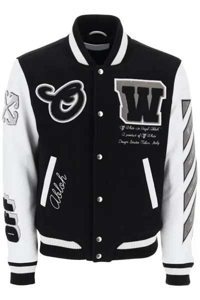 Off-white Lea Varsity Bomber Jacket In Black