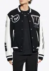 Off-white Leather And Wool Varsity Bomber In Black