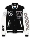 Off-white Leather And Wool Varsity Bomber In Black