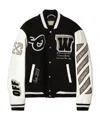 Off-white Leather And Wool Varsity Bomber In Black