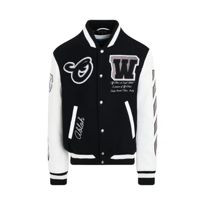 Off-white Lea Wool Varsity Jacket In Black