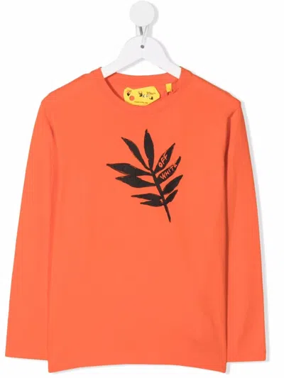 Off-white Leaf Logo-print Cotton T-shirt In Orange