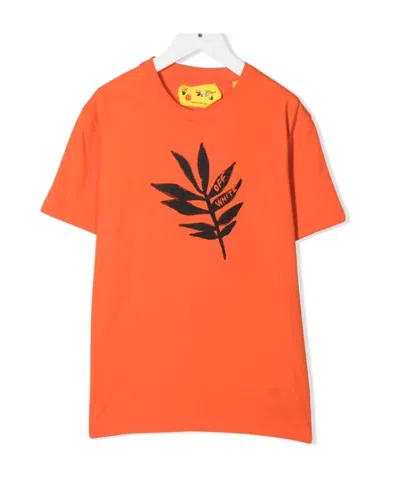 Off-white Leaf-motif Cotton T-shirt In Orange