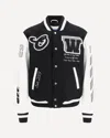 Off-white Leather And Wool Varsity Bomber In Multicolor