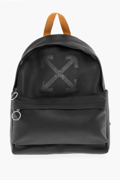 Off-white Leather Backpack With Ton-sur Ton Logo In Burgundy