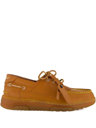 Off-white Leather Boat Shoes In Brown