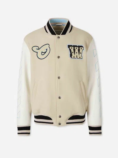 Off-white Leather Bomber Jacket In Neutral