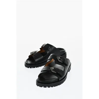 Off-white Leather Bulk Arrow Sandals With Buckles