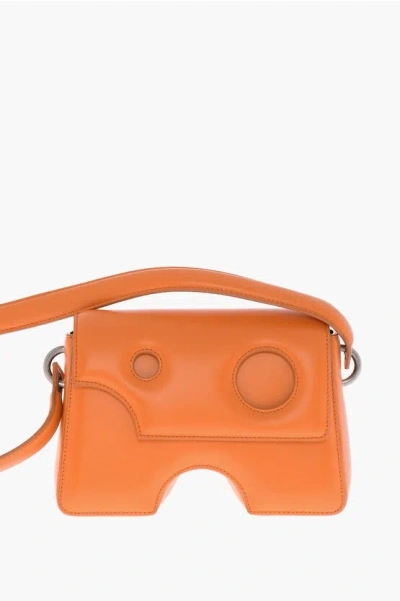Off-white Leather Burrow Crossbody Bag With Cut-out Details In Orange