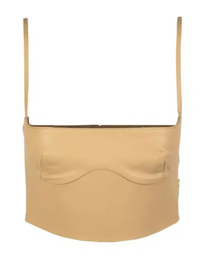 Off-white Leather Bustier Woman Top Beige Size 6 Leather