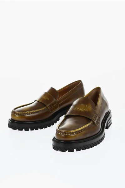 Off-white Leather Combat Loafers Vintage Effect In Brown