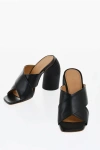 Off-white Leather Criss Cross Spring Mules With Statement Heel 10 Cm
