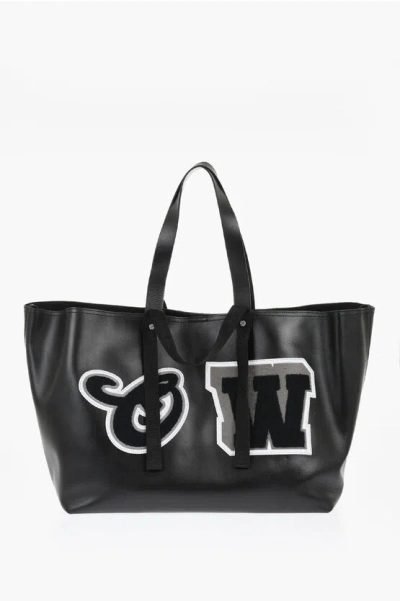 Off-white Leather Day Off Varsity Weekend Bag With Contrasting Patches