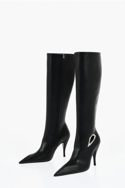 OFF-WHITE LEATHER HIGH BOOTS WITH CUT-OUT DETAILS HEEL 11 CM