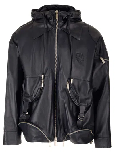 Off-white Leather Jacket In Black