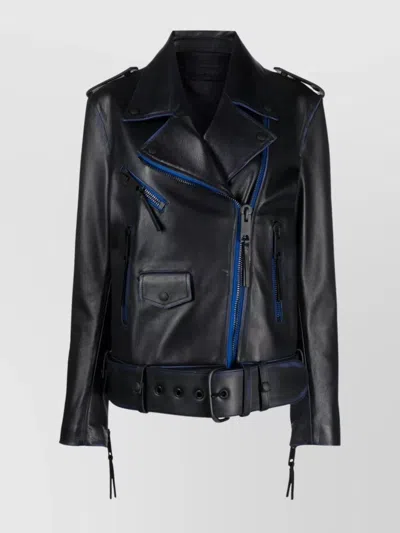 OFF-WHITE LEATHER JACKET CONTRASTING TRIM